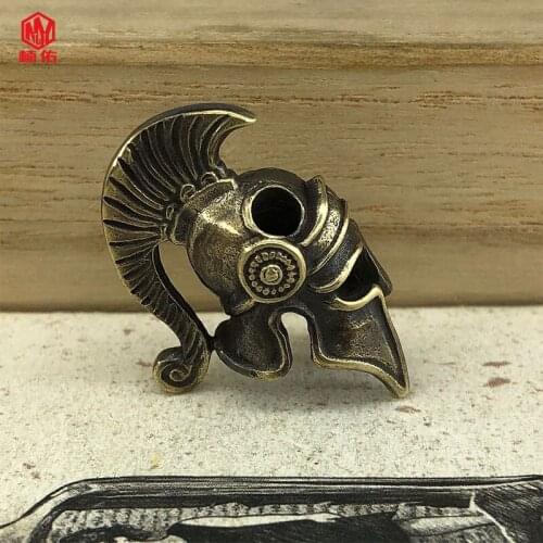 1PC EDC Paracord Beads Spartan Warrior Helmet Retro Brass Copper Lanyard Pendants Knife Beads Umbrella Rope Cord Beads Pendants