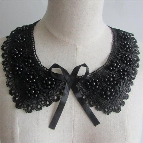1pcs sell black Lace Collar Pearl Rhinestone Neckline Lace Applique Neckline Applique Trim lace fabric sewing supplies YL23