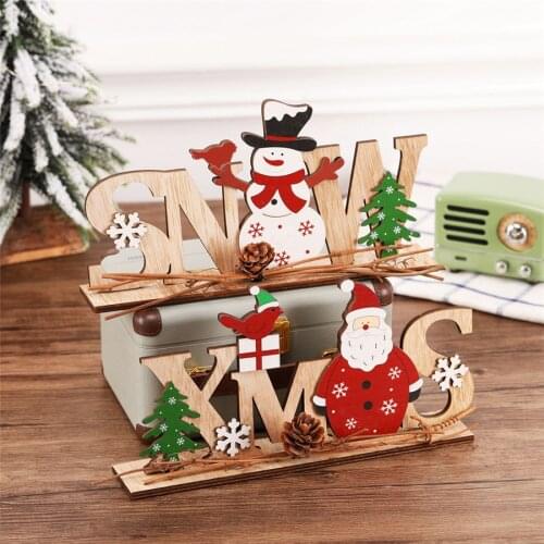 10 Pcs Christmas Decorations Wooden Letters Santa Claus Snowman Ornaments Navidad New Year Desktop Decoration DIY Xmas Items