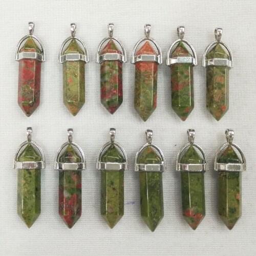 2018 Popular natural flower green stone bullet shape charms point Chakra pendants for jewelry making 12pcs/lot Wholesale free