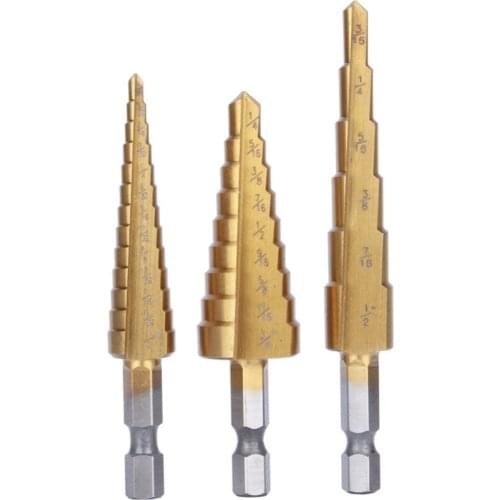 3Pcs/Lot Small HSS Step Titanium Cone Drill Hole Cutter Bit Set Tool Metal Countersink Step Drill Bits Woodworking Drills