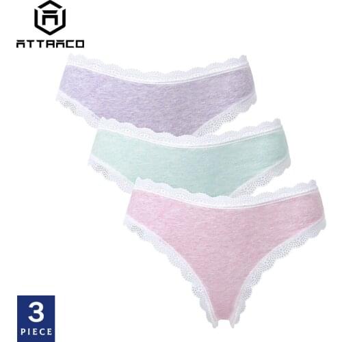 ATTRACO Women Underwear Panties Tanga Briefs Thong Lace g-String sexy lingerie Nylon Bow Tie mid waist cozy 3 Pack Hot Sale