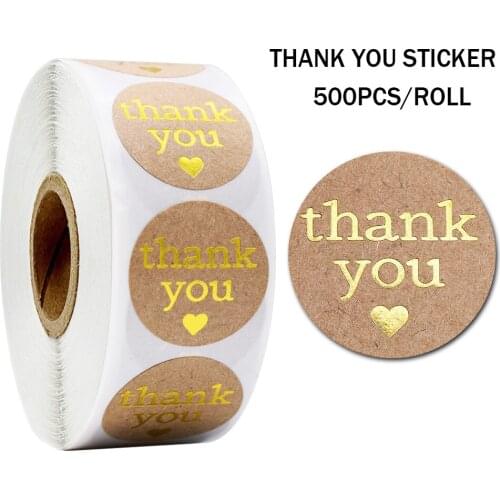 Round Thank You Stickers With Heart 1inch 100-500pcs Gold Foil Label Stickers Gift Packaging Seals Kraft Stationery Sticker