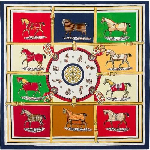 60cm*60cm Striped Plaid Horse Small Square Scarves Hijab Luxury Brand Women Twill Silk Scarf 2020 Fashion Headband Print Scarf