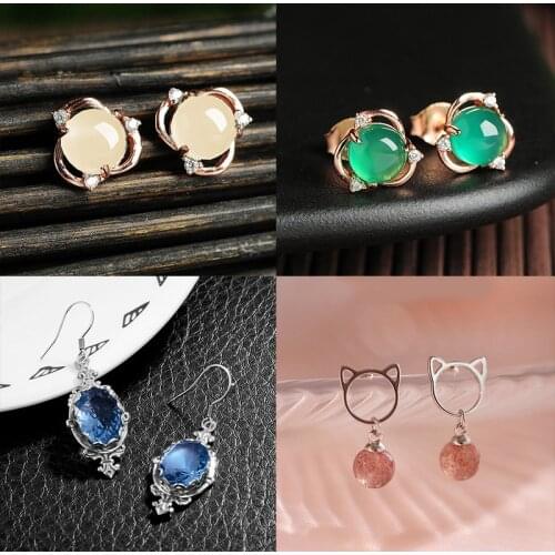 925 Sterling Silver Pin All Kinds of Color Exquisite Inlaid Gem Fashion Style Earrings