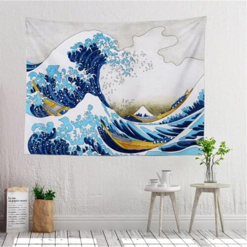 White Wall Tapestry 75x100 Big Wave Japanese Picture Print Art Decorative Sea