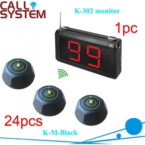 Electronic waiter call system 1 K-302 wall display show 2-digit number and 24 remote buzzer CE Passed