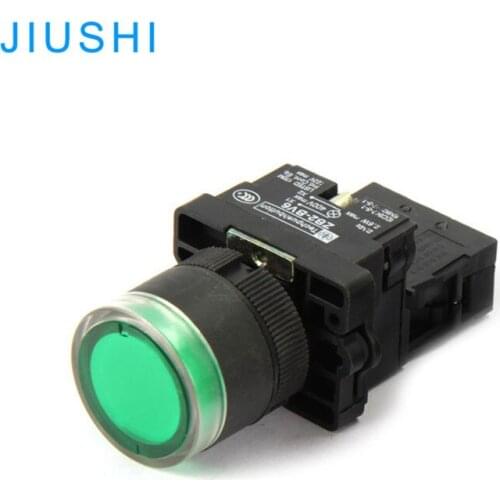XB2-EW3361 Flat head momentary 22mm push button switch 1NO illuminated LED green 24V 110V 220V 380V