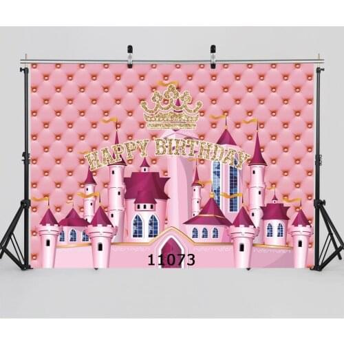 Happy Birthday Pink Castle Party Backgrounds Photography Backdrops for Photo Studio Children Kids Girl New Born Baby Photophone