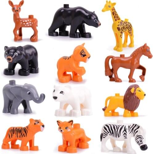 MOC Duploed Animal Bricks Leopard Elephant Tiger Deer Big Size Building Blocks Compatible With Famous Brand Toys For Kids Gift