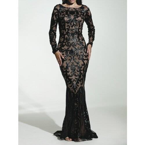 Round neck lace lace long-sleeved dress bag hip dress