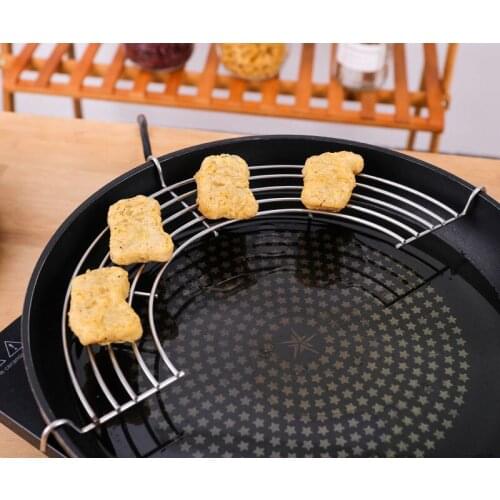 Kitchen Cooking Foldable Gadgets Multi-Function Frying Oil Filter Rack Stainless Steel Semicircle Steaming Drain Oil Holder