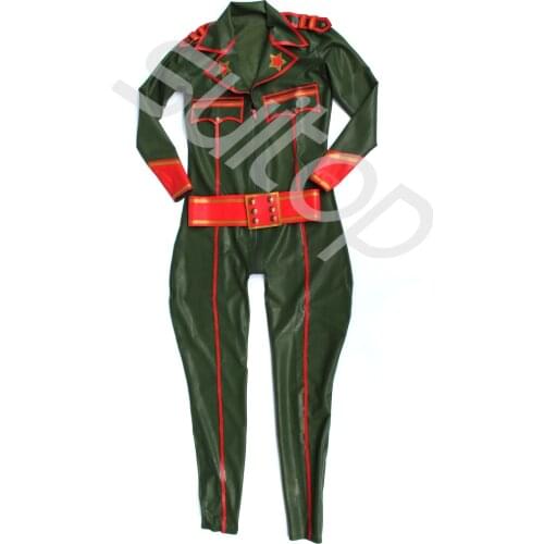 Latex rubber army uniform with belt suitop