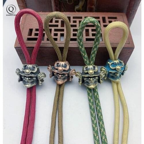 Brass Japanese Daimyo Head Cracked Corner Warrior Helmet Knife Beads Keychain Pendant Jewelry Paracord DIY Umbrella Accessory
