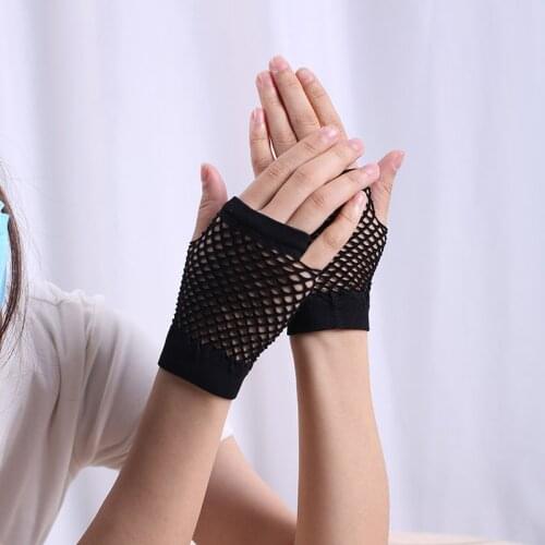Summer womens short sunscreen mesh gloves thin and high elastic performance decoration scar tattoo driving