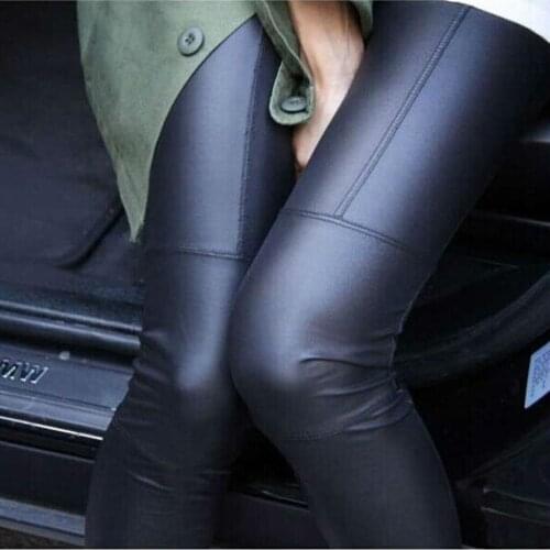 M-XXL New Windproof Women Imitation Leather Spliced Leggings Slim Pants Nine Leather pants Thin winter leggings girl fashion F4