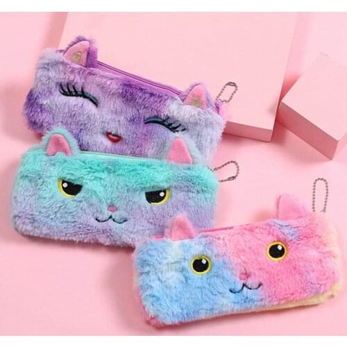 Cute Cat Plush Pencil Pouch Pen Bag for Girls Kawaii Stationery Large Capacity Pencil Case Pen Box Cosmetic Pouch Storage Bag