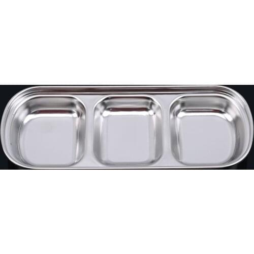 Multifunctional 3 Grid Stainless Steel Seasoning Bowl Soy Sauce Vinegar Sauce Dish Snack Plate Tray Domestic Kitchen Tools