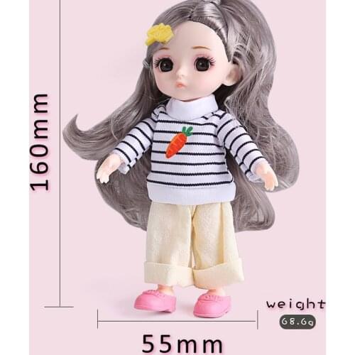 Fashion 16cm Mini Girl BJD Baby Doll 13 Moveable Jointed Bjd Dolls Long Hair Make up Body Dolls with Dress Toy For Girls Gift