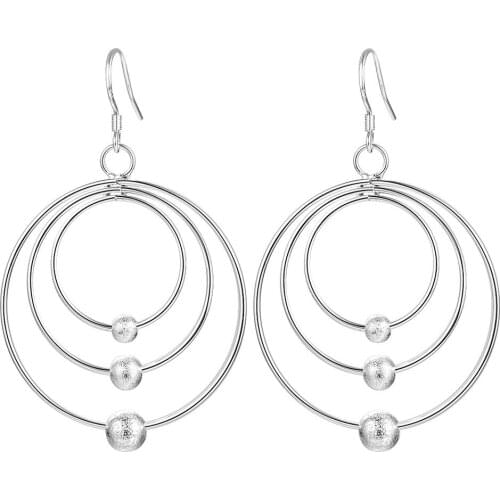 925 sterling silver fashion exquisite three circle transfer bead earrings jewelry charm trend ladies jewelry wedding party gift