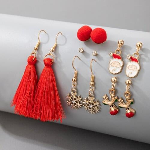 Docona Trendy Elk Snowflake Tassel Drop Earrings for Women Santa Claus Rhinestone Dangle Earrings Female Christmas Jewelry 16664