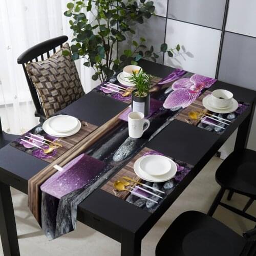 Zen Stone Purple Orchid Calm Candle Table Runner Set for Home Kitchen Dining Table Wedding Party Holiday Dinner Decoration