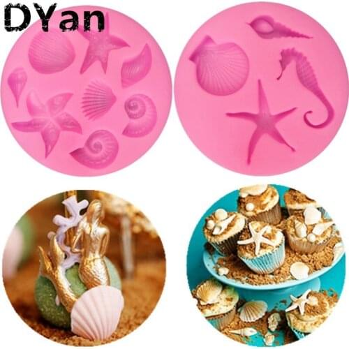 New Starfish Shell Conch Hippocampus Silicone Cake Mold Chocolate Mold DIY Fondant Cake Decoration A1576-A1577
