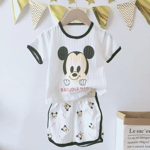 Summer Light Breathable Cotton Children Pajamas Disney Mickey Mouse Short Sleeve Home Clothes Baby Air Conditioning Clothes Suit