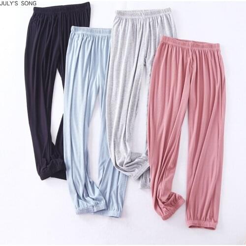 JULYS SONG Soft Modal Sleep Buttoms Casual Elastic Waist Loose Pajamas Pants Solid Spring Autumn Homewear Nightwear Pants Women