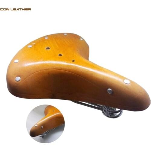 High quality good price cow real leather 5 mm Retro Riveted vintage animal leather bicycle saddle seat