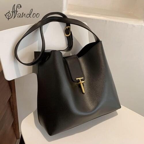 Simple Solid Color Pu Leather Large Capacity Bucket Crossbody Bag For Women 2021 Female Brand Shoulder Handbags And Purses Bolso