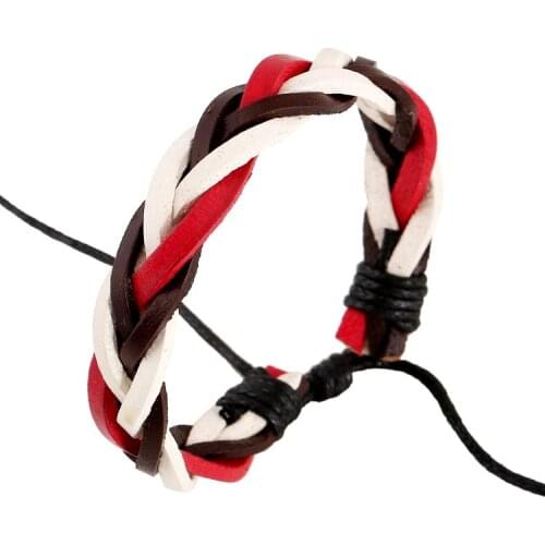 Simple red black white Leather woven Bracelets & Bangles for man woman Charm unisex Wristband Jewelry Accessories Gift