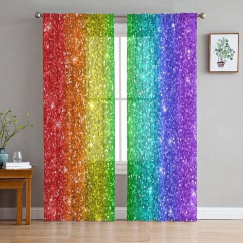 Bedroom Sheer Curtains Rainbow Metal Glitter Living Room Kitchen Window Curtains Garden Terrace Balcony Bedroom Sheer Curtains