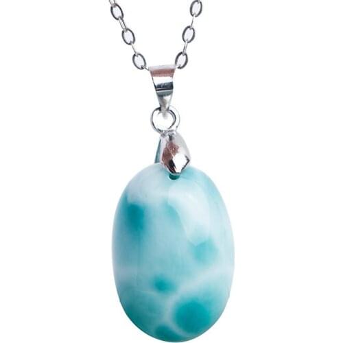 Drop Shipping Natural larimar Pendant Bead Popular oval Shaped 20*14*9mm Beautiful White Blue Women Charm stone Necklace