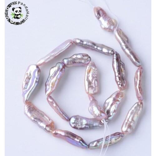 Rectangle Natural Keshi Pearl Bead Strands Grade A Plum Coral 20~24x7~8x5~6mm, Hole: 0.5mm; about 17pcs/strand, 14.7