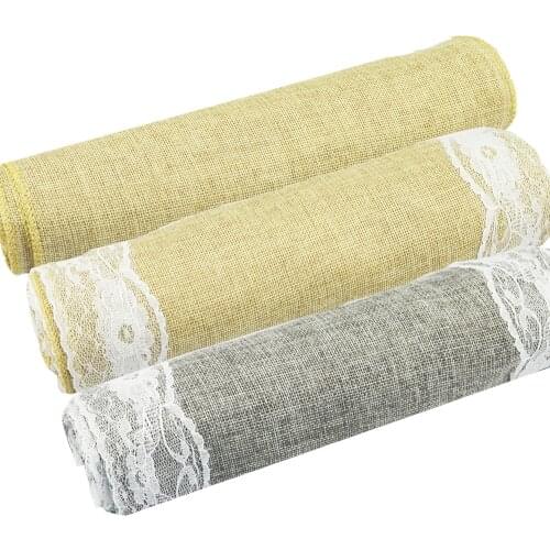 30cmx10m Rectangle Table runner Rustic Natural Imitated Linen Lace wedding Table Runners Home Birthday Christmas Party Decors
