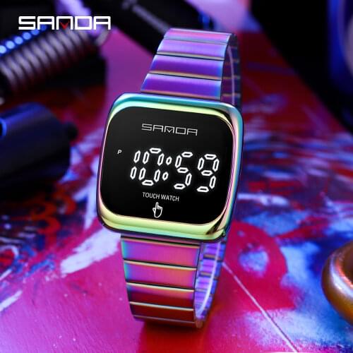 SANDA 2021 New Fashion Trend Mens Watches LED Touch Screen Waterproof Casual Wristwatch for Men Clock relogio masculino 8013