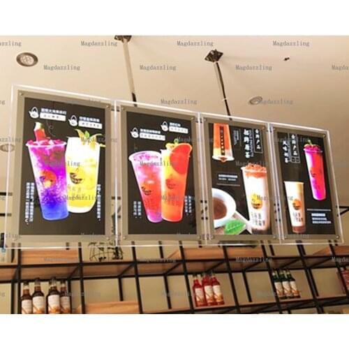SILVER ACRYLIC FRAME LED ILLUMINATE MENU BOARDS A2 RESTAURANT LED ADVERTISING MENU LIGHT BOX SIGNS