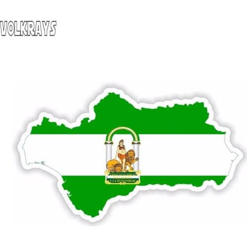 Volkrays Creative Car Sticker Andalucia Spain Map Flag Accessories Reflective Waterproof Cover Scratches Vinyl Decal,7cm*14cm