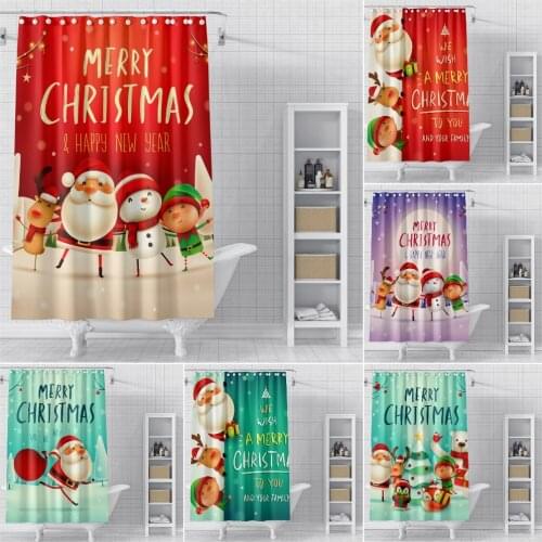 Happy New Year Shower Curtain Christmas Santa Claus Bathroom Curtain Waterproof Mildew Proof Solid Bath Curtains For Bathroom