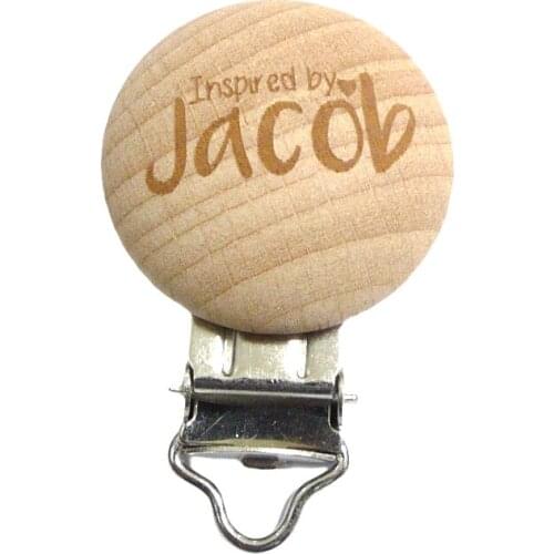 50PCS Laser Engrave Customize Logo Beech Wooden Baby Pacifier Dummy Holder Clips