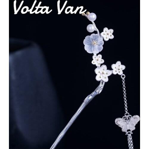 Volta Van Crystal Hairwear Jewelry 925 Sterling Silver Vintage Hair Forks 2021 New Hairpins Plum Blossom Butterfly Hair Sticks