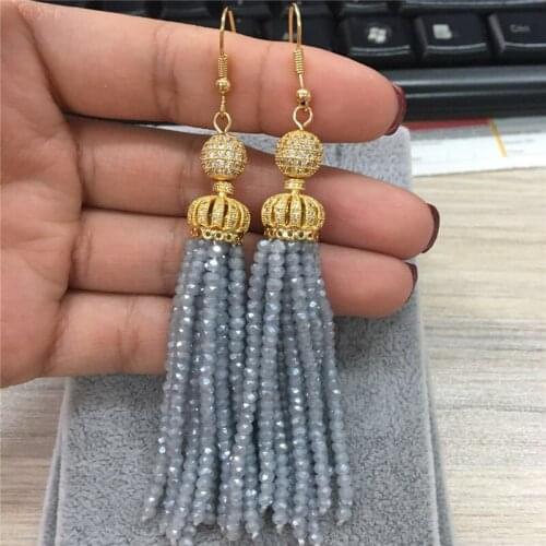 Women Beaded Long Tassel Earrings for Tassel Charm with CZ Ball Women Statement Drop Dangle Earrings