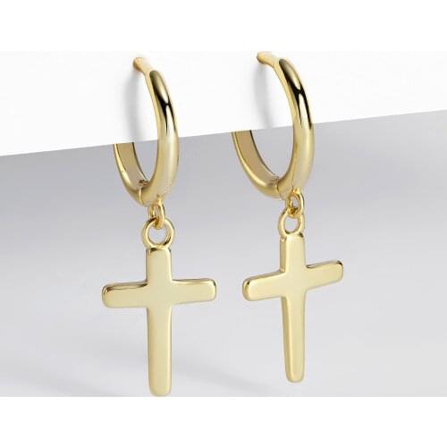 Punk Gold Cross Pendant Dangle Earrings for Women 925 Sterling Silver Minimalist Drop Earrings Wedding Jewelry Gift