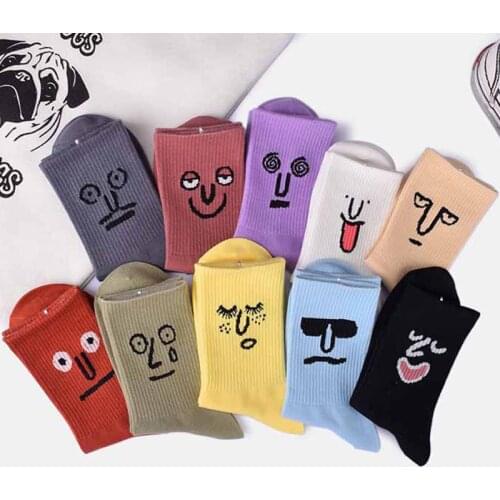 Women Harajuku Colorful Funny Cute Socks Happy Korean Unisex Expression Candy Color Cotton Socks Korean Fashion Cosas Kawaii Sox