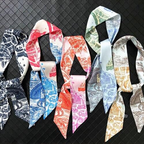 2020 Spring Design Belt Striped Skinny Scarf Women Luxury Brand Bag Scarves Neck Silk Scarf For Ladies Foulard Hair Headband