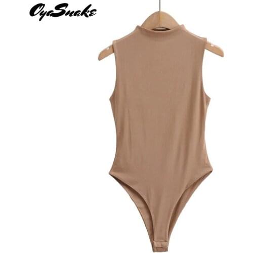 Oyasnake 2021 Womens Modal Stretching Summer Hot Bodysuits Half High Collar Sleeveless Solid Slim Casual Basic Playsuits