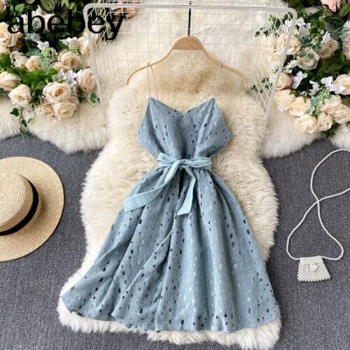 Women Design Hollow Strap Dress V Neck Sleeveless Backless Party Dresses Summer Korean A-line Streetwear Short Dress