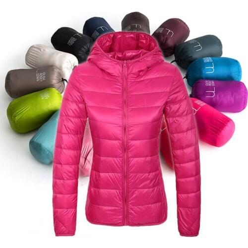 Women ultra light coat duck warm jacket hooded fall female overcoat slim solid jackets winter coat outwear parkas