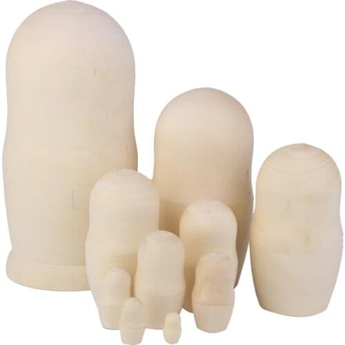 10Pcs Unpainted DIY Blank Russian Nesting Dolls Wood Matryoshka Holiday Gift